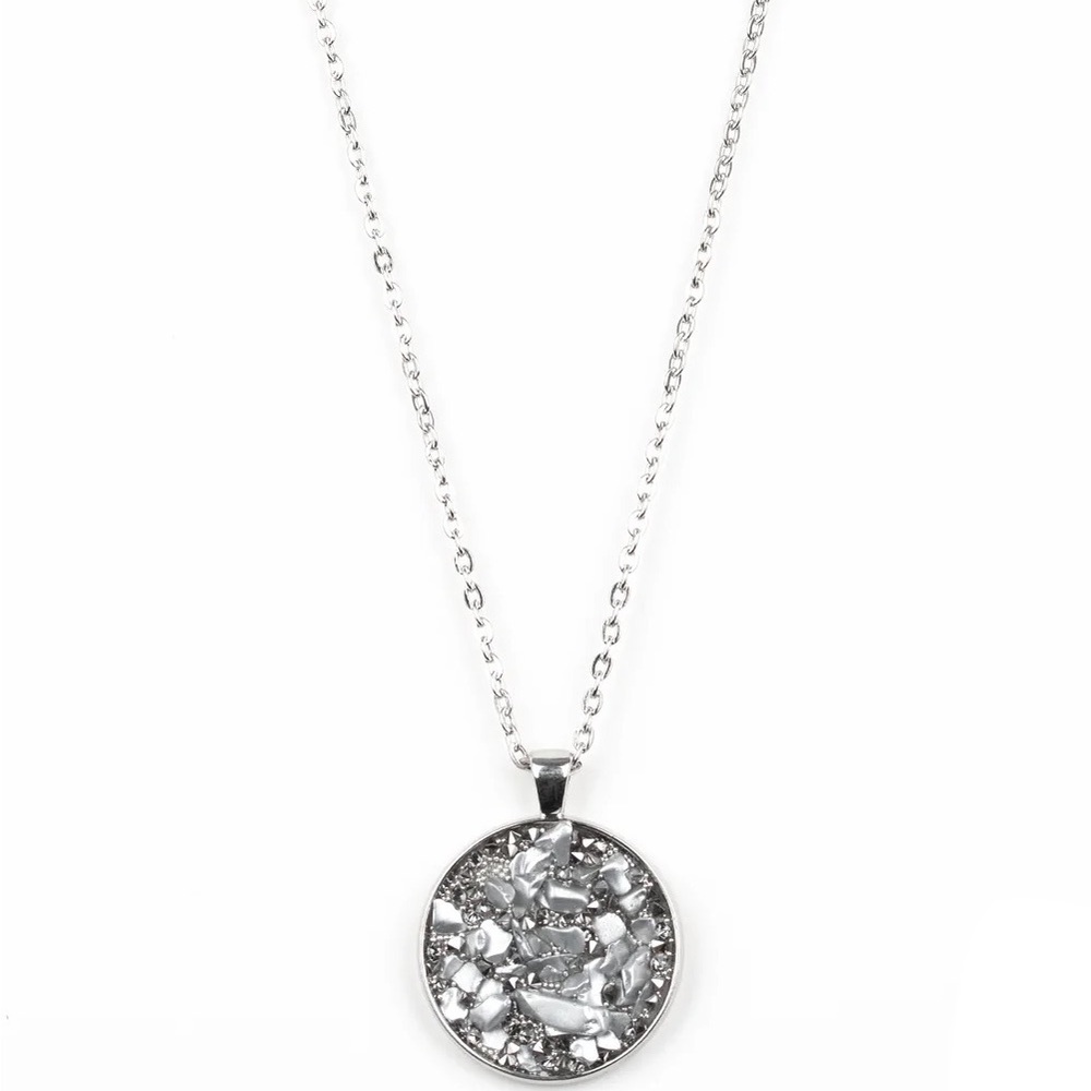 NWT Boutique Silver Crushed Stone Pendant Necklace & Earrings Fashion Jewelry - Picture 3 of 3